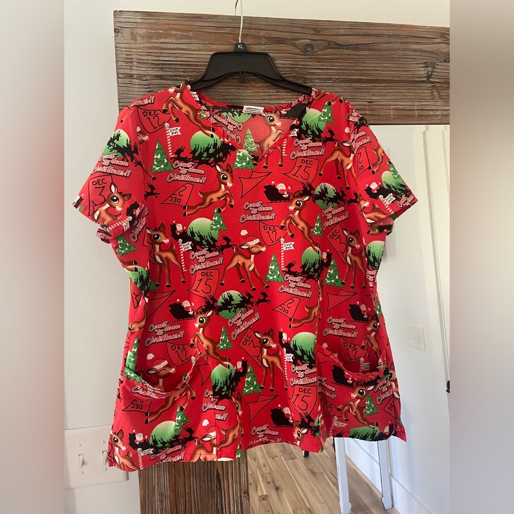 Rudolph Red-Nosed Reindeer Christmas Scrub Top